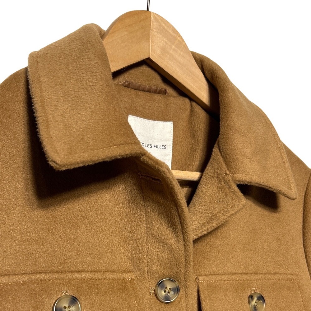 Avec Les Filles Camel Brown Cropped Trucker Jacket Wool Blend Women's Size M - Picture 3 of 12
